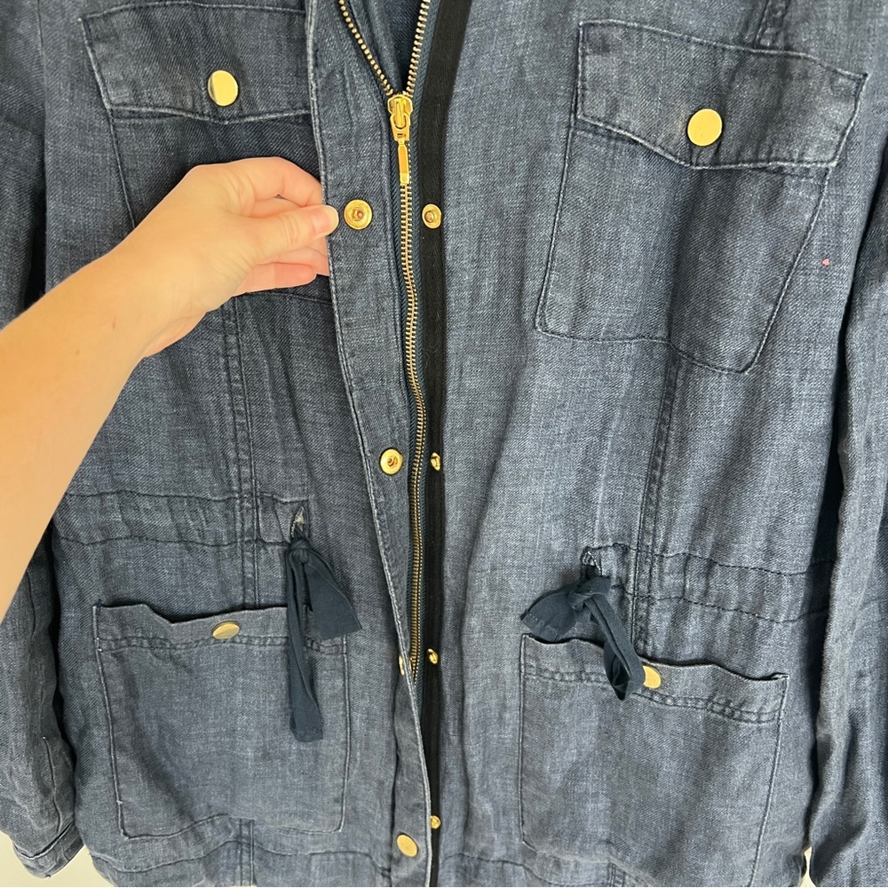 Chico’s Indigo Linen Utility Jacket Size Large - Picture 7 of 10